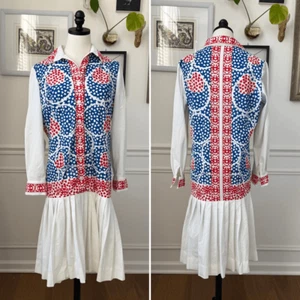 Vintage 70s Does 20s Miss Serbin Drop Waist Heart Novelty Print Dress L - Picture 1 of 11