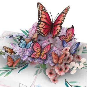 Pop UP 3D Klappkarte *Schmetterlinge auf Blumen* Geburtstag Gutschein Muttertag - Bild 1 von 5