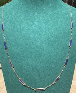 14k Gold & Lapis Bar Necklace Made In Italy - Picture 1 of 9