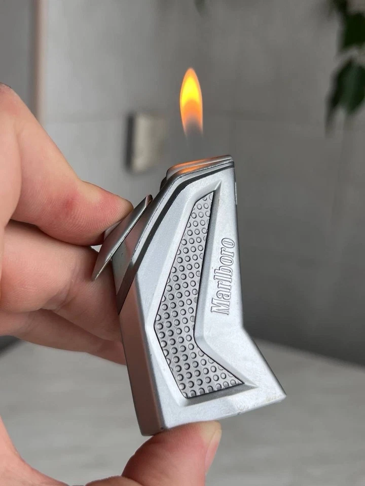 90s Vintage MARLBORO CIGARETTES METAL LIGHTER Geometric Steel Metal Metallic Y2K - Image 1 of 4