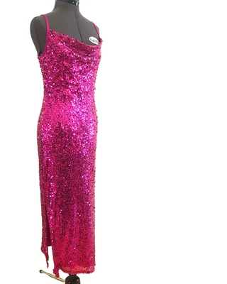 Nuevo con etiquetas Maxi Vestido Taylor Para Mujer Talla 6 Fucsia Lentejuelas Elastizado Capucha Cuello Rosa Baile de graduación Foto 1 de 4