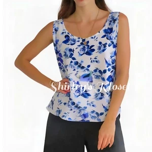 FADED GLORY Blue Rose Floral Print Sleeveless Top Flow-y Blouse size XL/XXL-20 - Picture 1 of 10