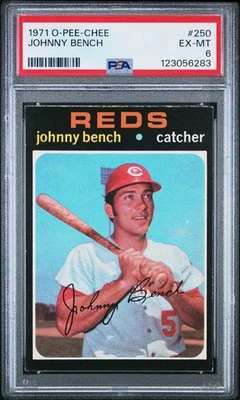 O-Pee-Chee Johnny Bench 1971 #250 PSA 6 - Cincinnati Reds - Salón de la fama Foto 1 de 2