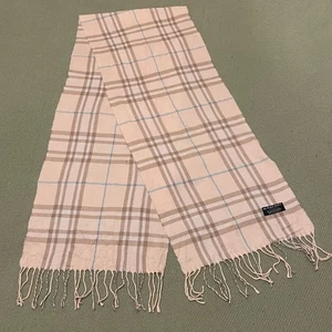 Burberry Scarf Cream Classic Nova Check Vintage Tassels 100% Lambs Wool 164/32cm - Picture 1 of 14