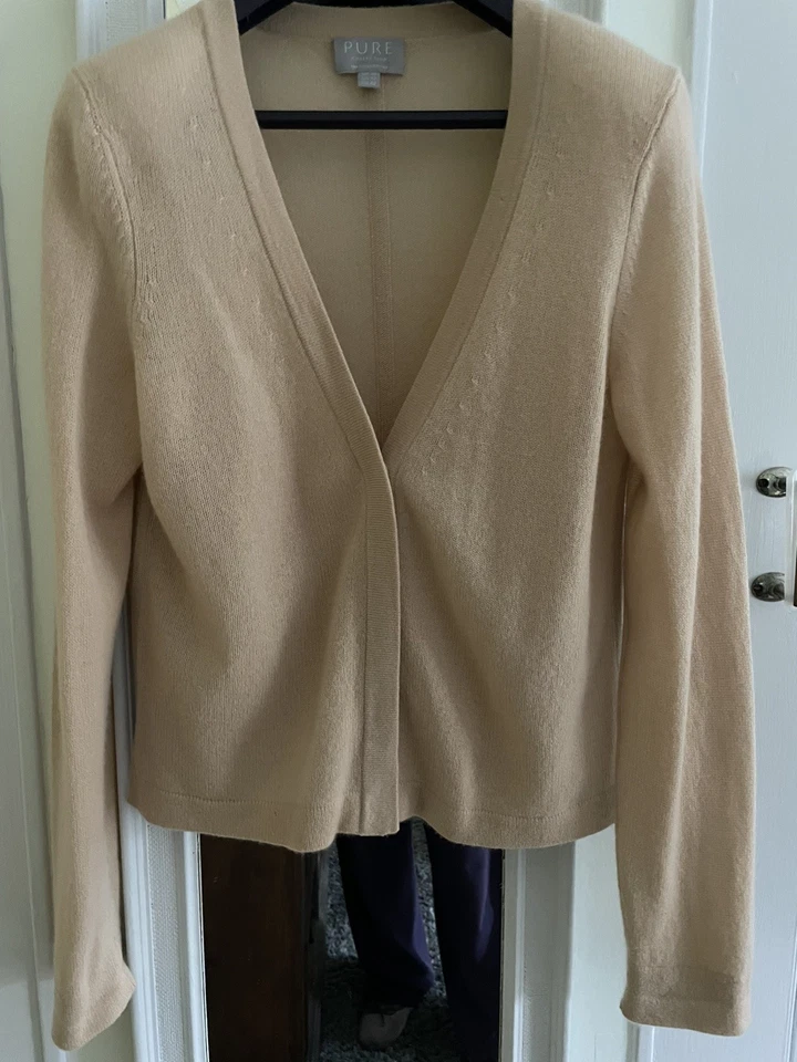 Pure Collection Beige V Neck Cashmere Cardigan 16 - Image 1 of 4