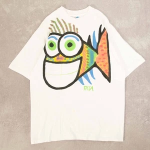 Hanes Beefy Vintage 90s Fata Fish Single Stitch Graphic T-Shirt XL Men's White - Picture 1 of 9