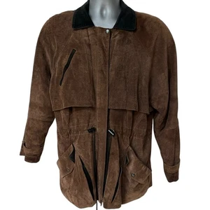 Vintage A.D.A. Anorak Brown Black Suede Jacket Winter Coat Women's Size Small - Picture 1 of 9