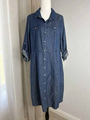 Vestido Laura Ashley Cambray Denim Talla 14 L Botones a Presión Denim Midi Foto 1 de 4