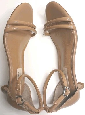 Antonio Melani Sandals Sz 6.5 Tan Brown Patent Leather Strappy Kitten Heel $150 - Image 1 of 4
