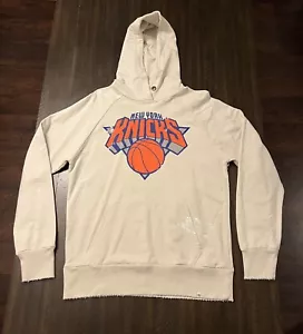 NY Knicks Hoodie '47 Brand Dye House Pullover sweatshirt NBA Cream Sz Small - Picture 1 of 4