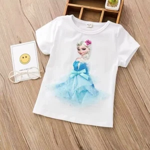 Girl Summer Princess T-Shirt Elsa Children Cotton Tees Lace T Shirt 3D - Picture 1 of 2