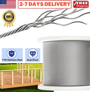 T316 Stainless Steel 1/8" Deck Railing Cable 7x7 Wire Rope for DIY Balustrades - Picture 1 of 20