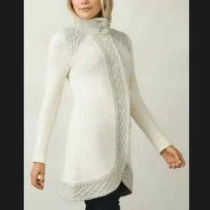 Prana Angelica Duster Cardigan Zopfmuster Long Strick Pullover Stehkragen Grobstrick Gr. XL - Bild 1 von 9