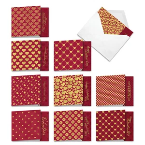10 Valentine's Day Note Cards Bulk - Red and Gold All Over MQ5666VDG-B1x10 - Picture 1 of 6