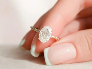 2,70 kt IGI E-VS1 ovaler im Labor gezüchteter Diamant Solitär Ehering 14 K Gelbgold - Bild 1 von 8