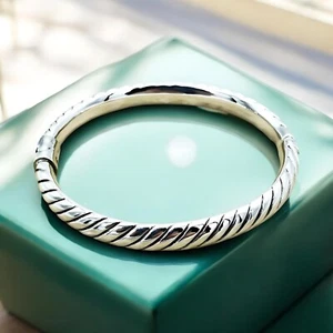 925 Sterling Silver Twisted Cable Bracelet - 6.5" Lightweight Design Bangle 1286 - Picture 1 of 4