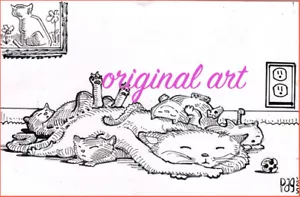 DISNEY ARTIST PETER GULLERUD Pag ORIGINAL ART Kitten Cat POSTCARD detailed Ink - Picture 1 of 2