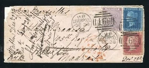 GREAT BRITAIN LIVERPOOL INDIA 1862 MADRAS WELLINGTON VICTORIA - Picture 1 of 2