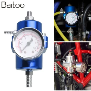 Blue Aluminum Adjustable 1-140 PSI Fuel Pressure Regulator w/ Oil Gauge Fitting - Picture 1 of 9