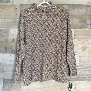 T-shirt girocollo Hunt Club vintage anni 90 taglia L petite marrone diamante floreale nuova con etichetta - Foto 1 di 6