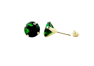 Orecchini a perno tondo oro giallo massiccio 14 carati pietra nascita maggio 2 mm-8 mm fondello a vite - Foto 1 di 6