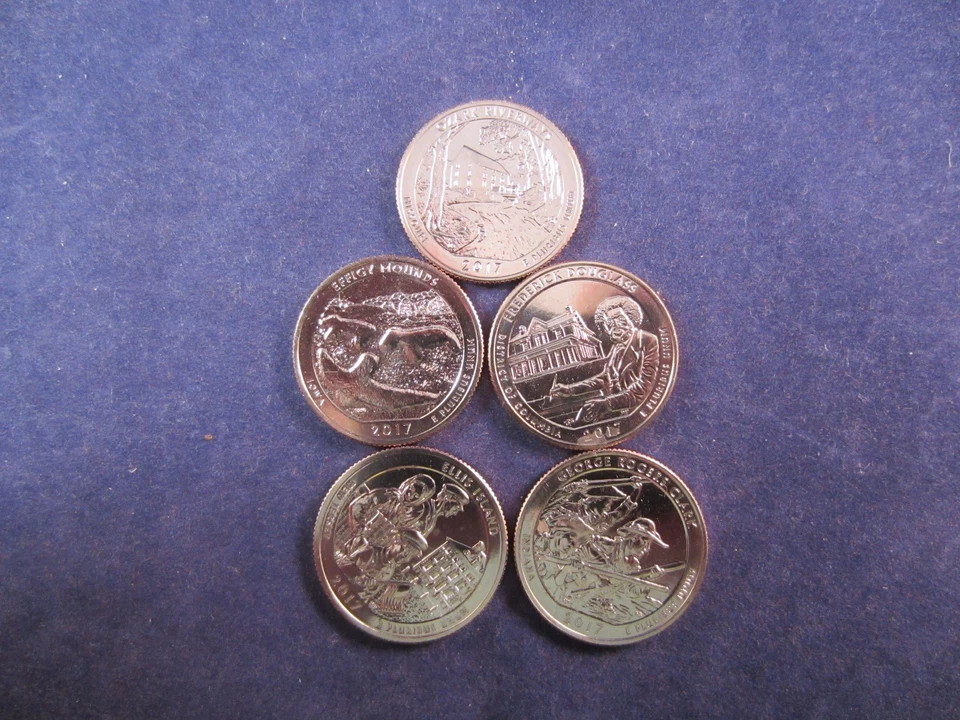 America Beautiful 2017-S 5 CLAD Quarters ELLIS ISLAND IA D.C. MO ROGERS CLARK 5 - Image 1 of 4