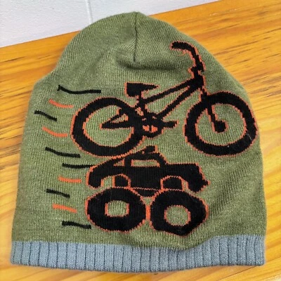 Gorro Toby & Me tejido verde con diseño de bicicleta y coche - talla 4-20 Foto 1 de 4