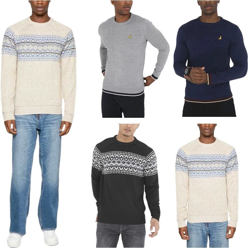 BRAVE SOUL Mens Pullover Jumper Long Sleeve Crew Neck Sweater Plain Casual Top - Image 1 of 4