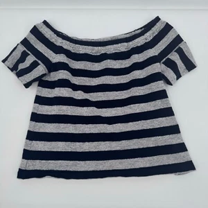 Top Madewell Mujer Medio Azul Gris Rayas Fuera del Hombro Acanalado Elástico Algodón - Imagen 1 de 9