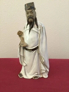 Vintage chinesische Mudman Porzellan Figur 11,5" weißes Gewand mit Zepter - Bild 1 von 9