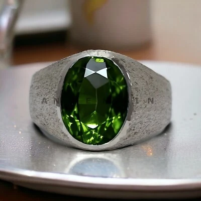 Piedras preciosas de peridoto con anillo de novio de plata de ley 925 para hombre #BL20 Foto 1 de 4