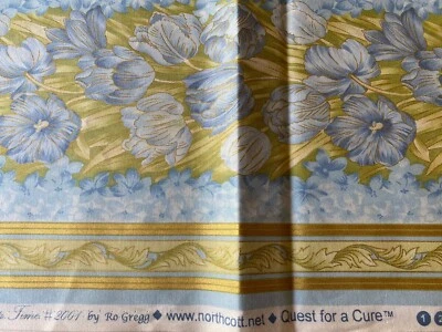 Tela de algodón 40x45" TULIP TIME Ro Gregg Northcott Quest for a Cure azul dorado Foto 1 de 4