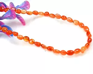 Collana donna corniola arancione pepite ovali lisce pietre preziose perline fatte a mano 18" - Foto 1 di 8