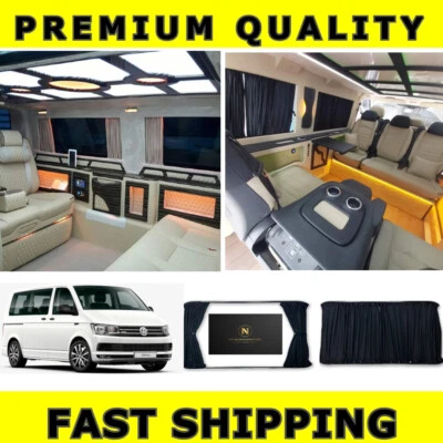 VW VOLKSWAGEN TRANSPORTER T5 T6 T6.1 BLACKOUT CURTAINS PREMIUM CURTAIN BLACK - Image 1 of 4