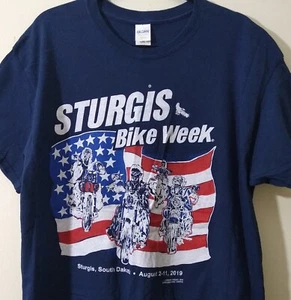 Motorcycle Rally 2019 Sturgis Retro American Flag Graphic T Shirt XL Black Hills - Picture 1 of 4