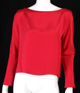 PETER COHEN Cherry Red Silk Faille Boat Neck Long Sleeve Blouse M - Picture 1 of 7