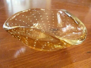 MURANO ART GLASS FREEFORM AMBER DISH CONTROLLED BUBBLES EXC - Picture 1 of 6