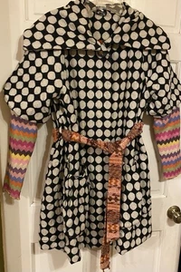 NUVULA Wool Blend Polka Dot Pea Coat- Chic Black&White-Missing Belt-Hate To Toss - Picture 1 of 17