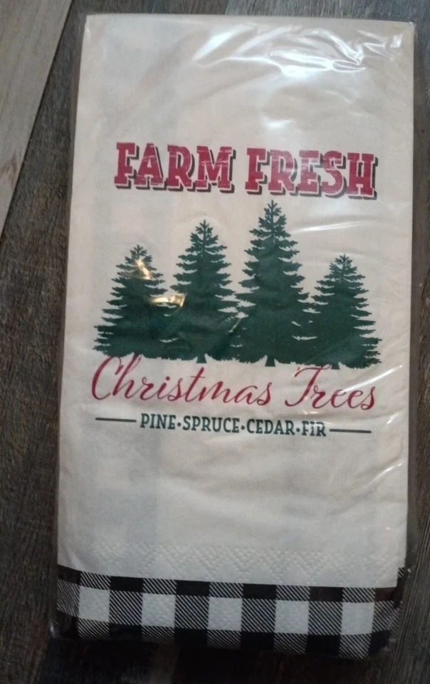 农场新鲜圣诞树纸餐巾纸装饰假日工艺水牛格子  — 第 1/1 张图片