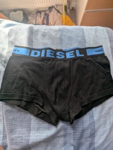 Diesel Men's Boxer Shorts Size Medium Black With Blue Waistband - Picture 1 of 2