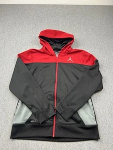 Air Jordan Nike Therma Fit Full Zip Up Hooded Sweatshirt Black Red Gray Youth XL - Picture 1 of 15