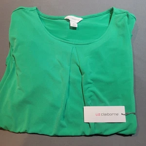 Liz Claiborne Blouse Sz XL Short Sleeve Round Neck Lindsay Green New With Tags - Picture 1 of 9