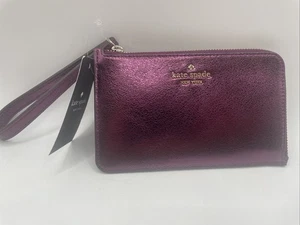 💜Muñequera pequeña Kate Spade Lucy con cremallera en L - KJ031 cuero metálico frambuesa - nueva con etiquetas - Imagen 1 de 6