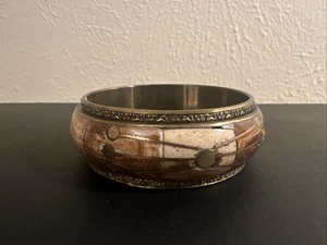 Vintage Indian Wood & Brass Bangle Bracelet 1970s Boho Ethnic Style - Picture 1 of 7