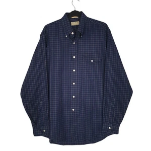 L.L.BEAN Navy Check Shirt Vintage 1980s Made In USA Langarm Baumwolle Herren L - Bild 1 von 4