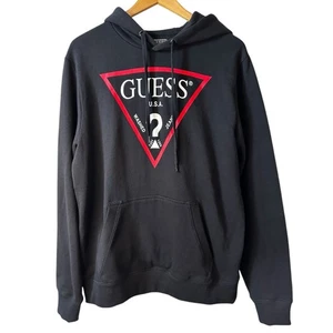 GUESS USA New Mens Pullover Logo Hoodie Spell Out Black Red Size Medium Street  - Picture 1 of 10