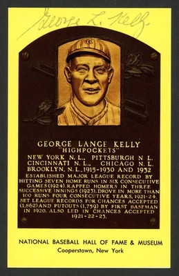 George Kelly Autographed Signed HOF Plaque Postcard New York Giants - Image 1 of 2