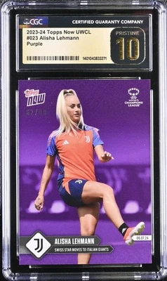 2023 Topps Now UWCL #23 Alisha Lehmann Purple /99 card CGC 10 Pristine Gold - Image 1 of 2
