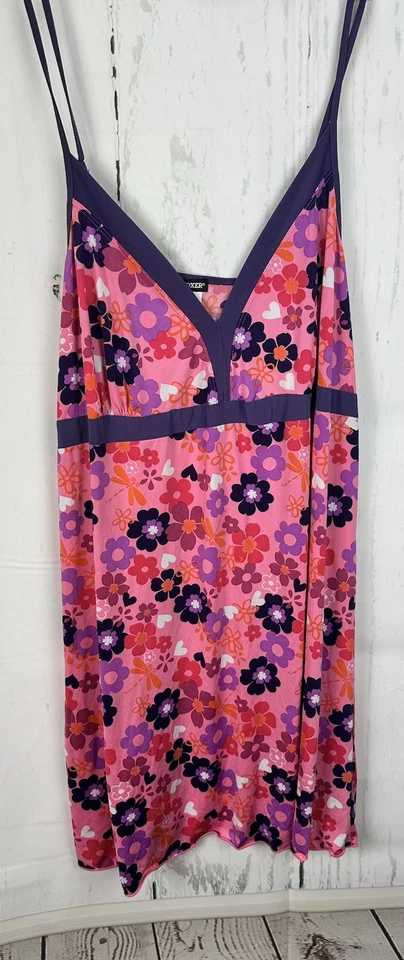 Joe Boxer 2X Pink Purple Multi Retro Flowers V Neck Stretch Chemise nightie - Image 1 of 4