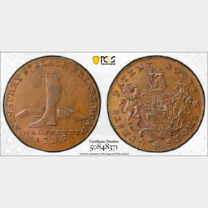 GREAT BRITAIN. Trade Middlesex. Guest's. Copper 1/2 Penny Token, 1795 PCGS 63 - Picture 1 of 3